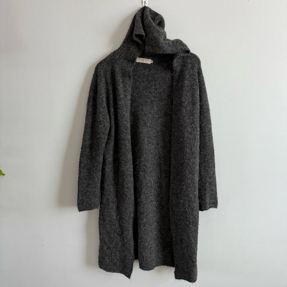 Paisley Road | Women’s Long Charcoal Grey Alpaca Blend Hooded Cardigan Sweater M